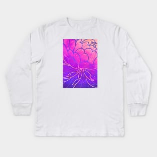 big purple peony flower pattern Kids Long Sleeve T-Shirt